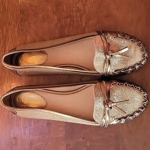 Kate Spade Gold Woven Loafers Size 8